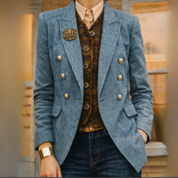 White House Black Market Jackets & Blazers - White House Black Market Blue Tweed Nautical Lined Blazer Size 2